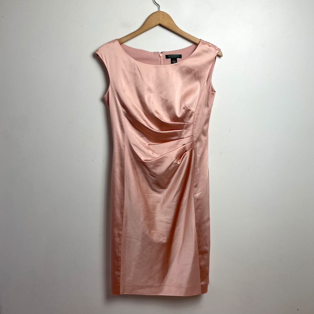Lauren Ralph Lauren Evening Satin Cocktail DressSize 6 Old Money Blush Pink